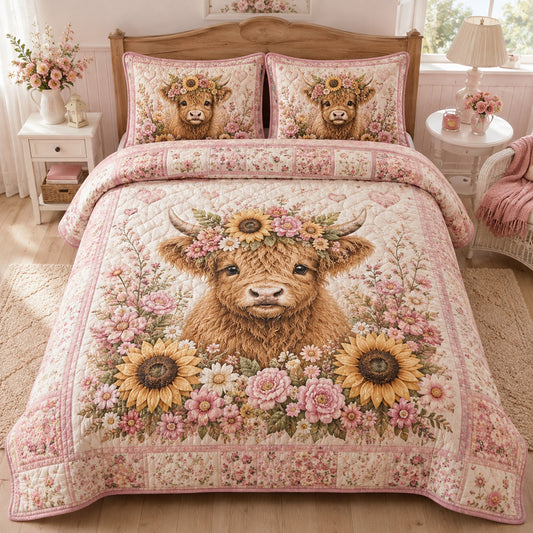 Highland Calf Blossom Quilted Bedding Set SN0HH0018