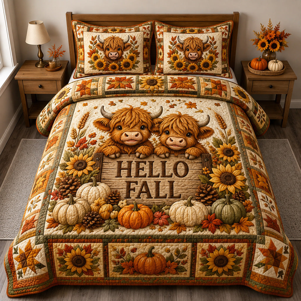 Highland Calf Harmony Quilted Bedding Set SN0HH0019