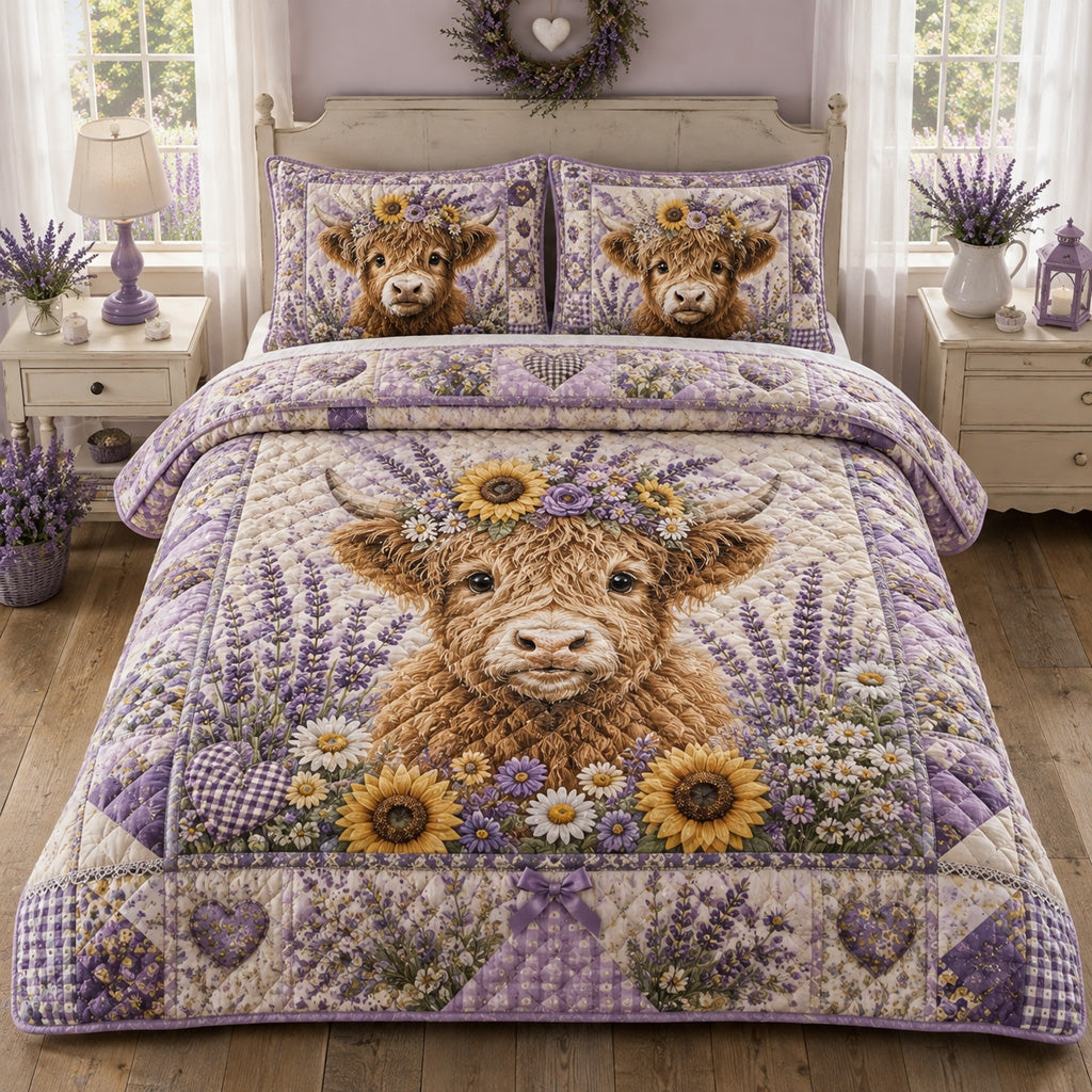 Highland Calf Lavender Quilted Bedding Set SN0HH0021