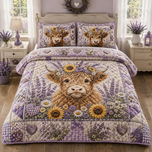 Highland Calf Lavender Quilted Bedding Set SN0HH0021