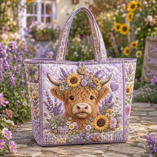 Highland Calf Lavender Quilted Classic Tote Bag SN0HH0013