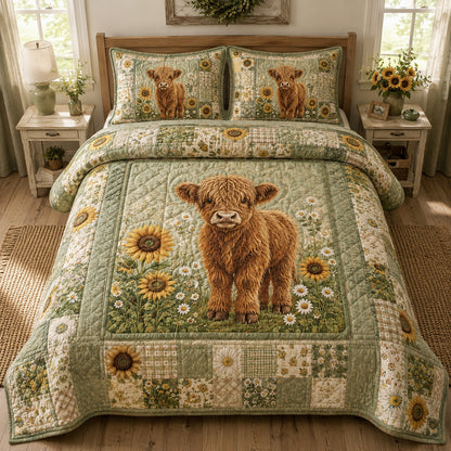 Highland Calf Meadow Quilted Bedding Set SN0HH0022