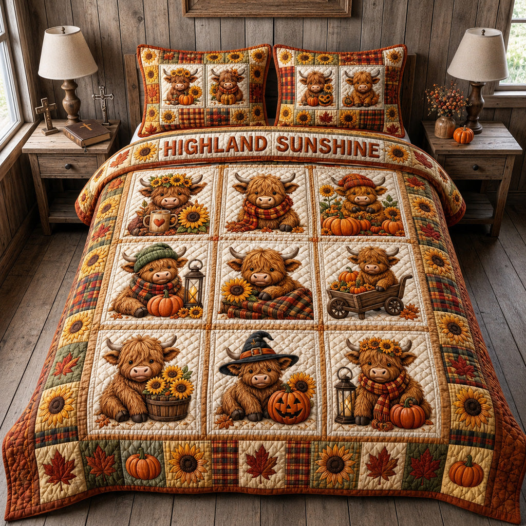 Highland Calf Sunshine Quilted Bedding Set SN0HH0023