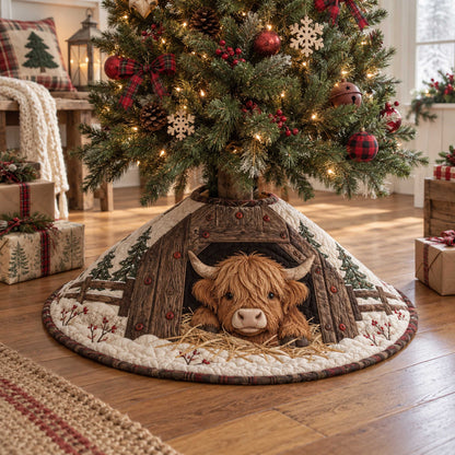 Highland Cow Christmas Quilted Tree Skirt SN0TD636