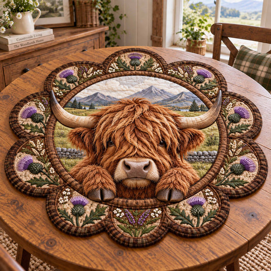 Highland Cow Darling Custom Shape Quilted Table Topper SN0TD1001