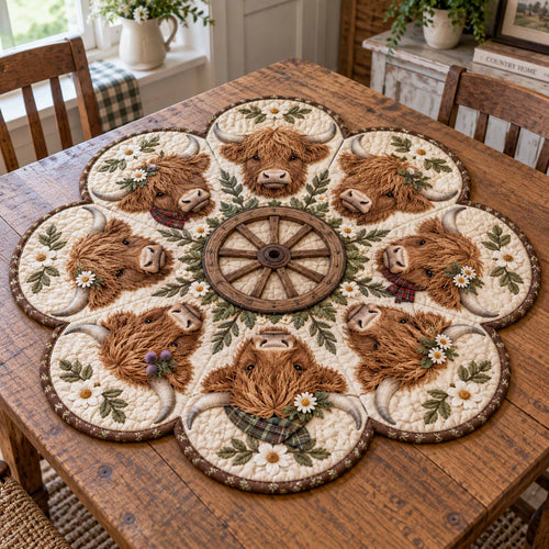 Highland Cow Farmhouse Custom Shape Quilted Table Topper SN0TD1002