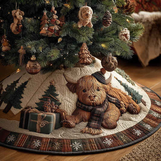 Highland Cow Joy Christmas Quilted Tree Skirt NCU0TH3682