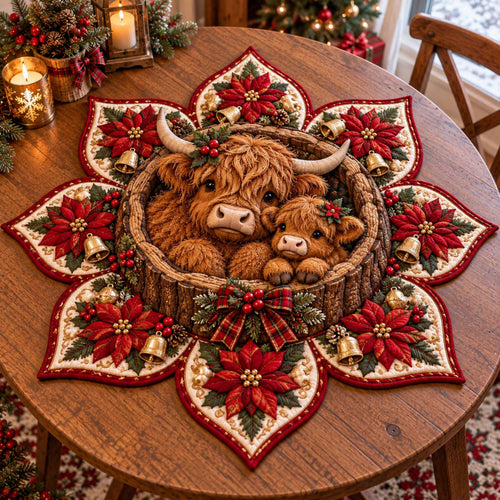 Highland Cow Noel Custom Shape Quilted Table Topper SN0TD994