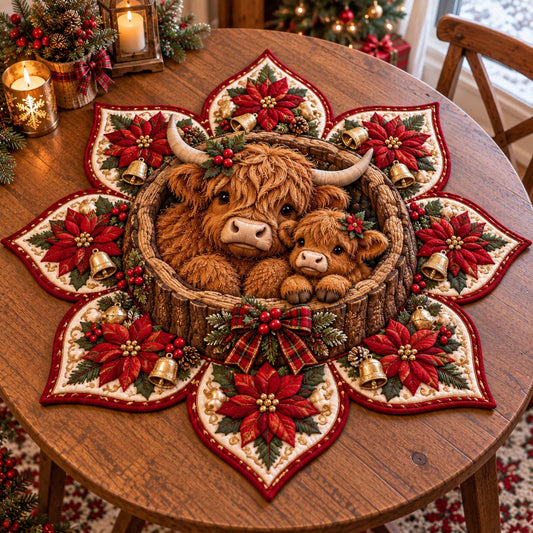 Highland Cow Noel Custom Shape Quilted Table Topper SN0TD994