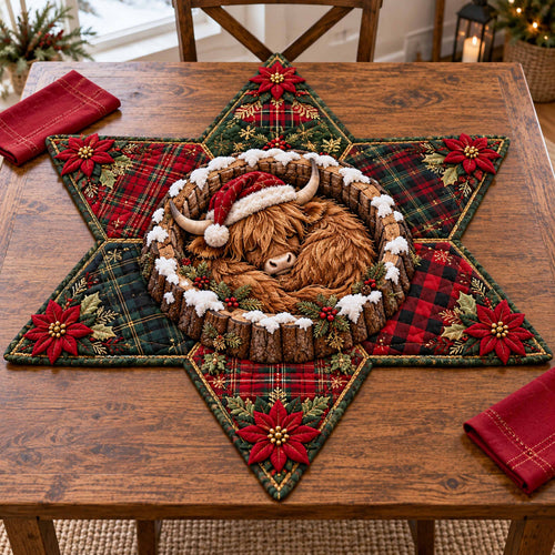 Highland Cow Yuletide Custom Shape Quilted Table Topper SN0TD998
