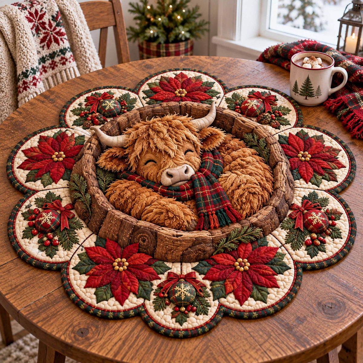 Highland Winter Coo Custom Shape Quilted Table Topper SN0TD999