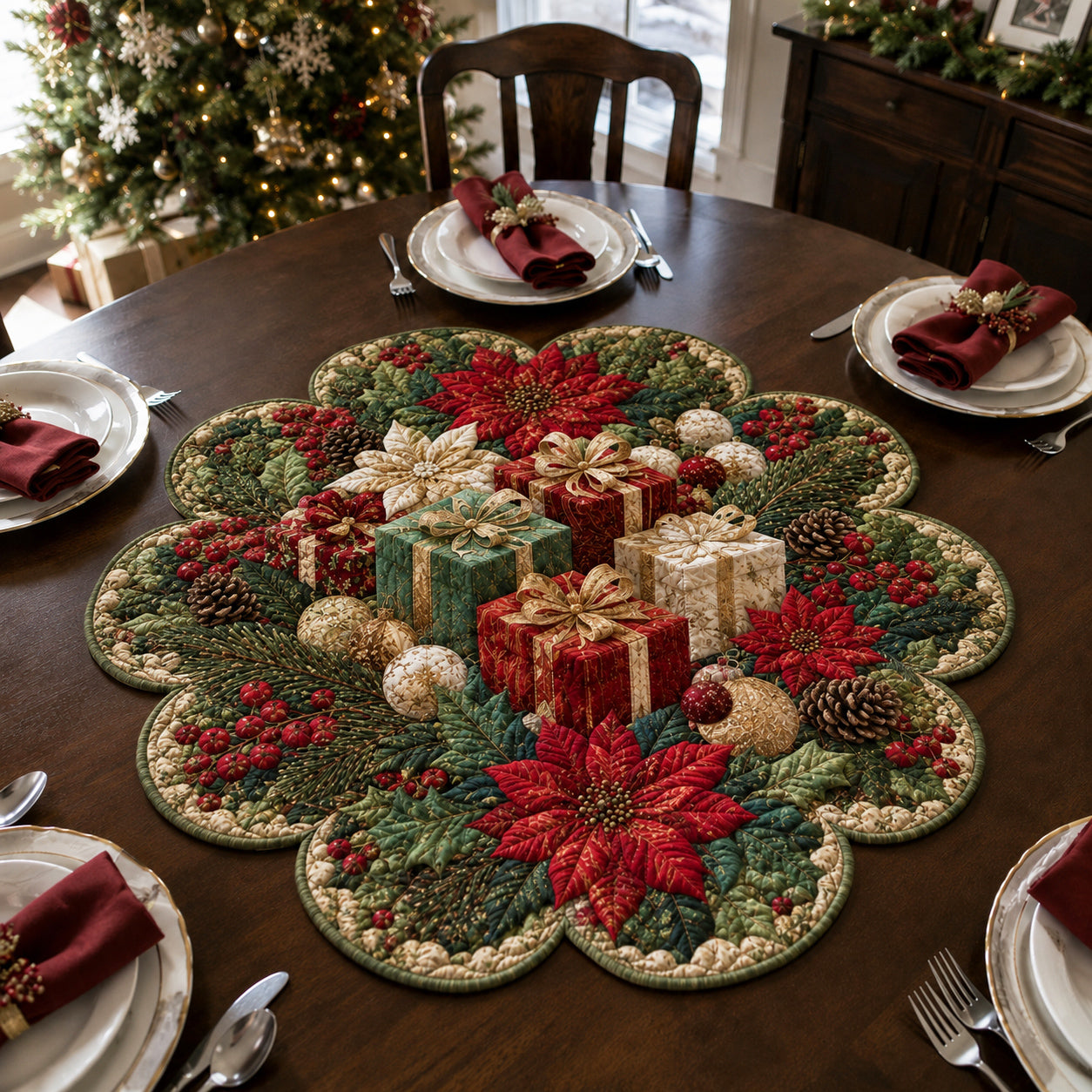 Holiday Gift Garden Custom Shape Quilted Table Topper SN0DV350