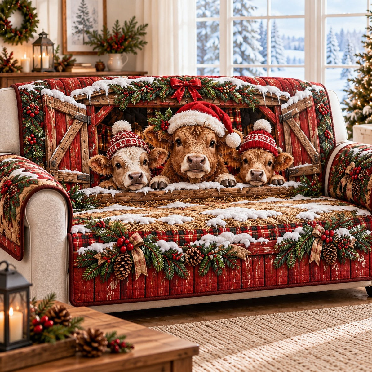 Holiday Barn Cheer Quilted Sofa Cover SN0TD1340