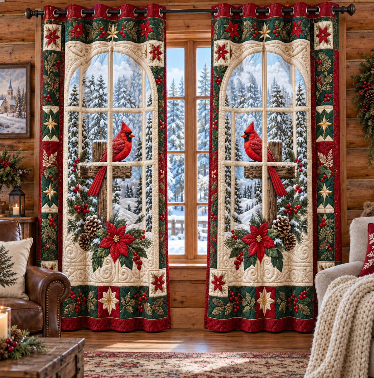 Holiday Cardinals Quilted Curtains SN0TV739