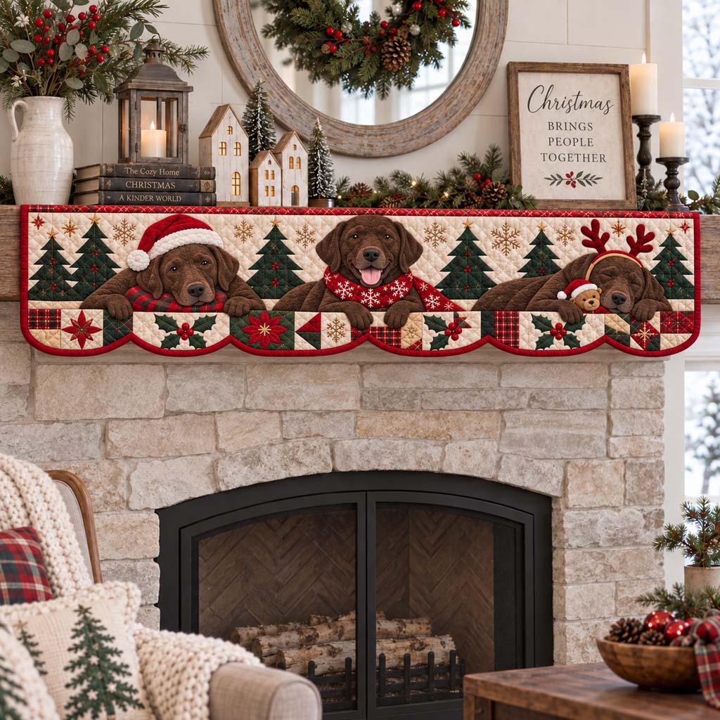 Holiday Chocolate Labrador Quilted Mantel Scarf SN0HH0750