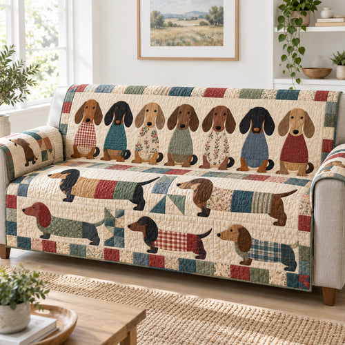 Holiday Doxie Parade Quilted Sofa Cover SN0TV876