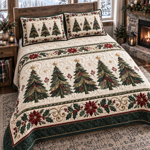 Holiday Evergreen 3-Piece Quilted Bedding Set SN0TV773