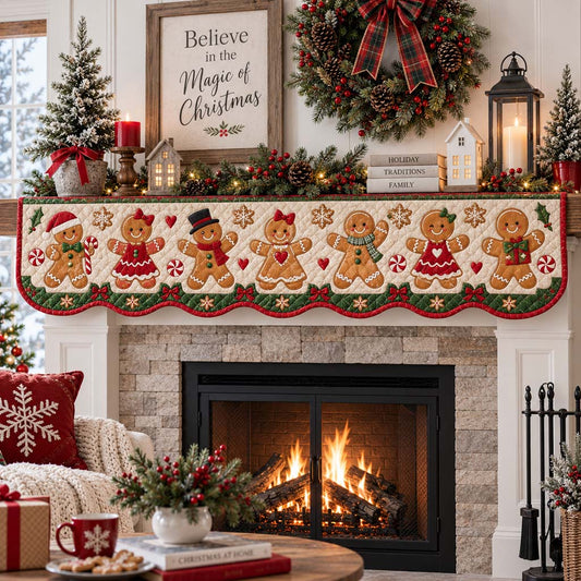 Holiday Gingerbread Friends Quilted Mantel Scarf SN0HH0323