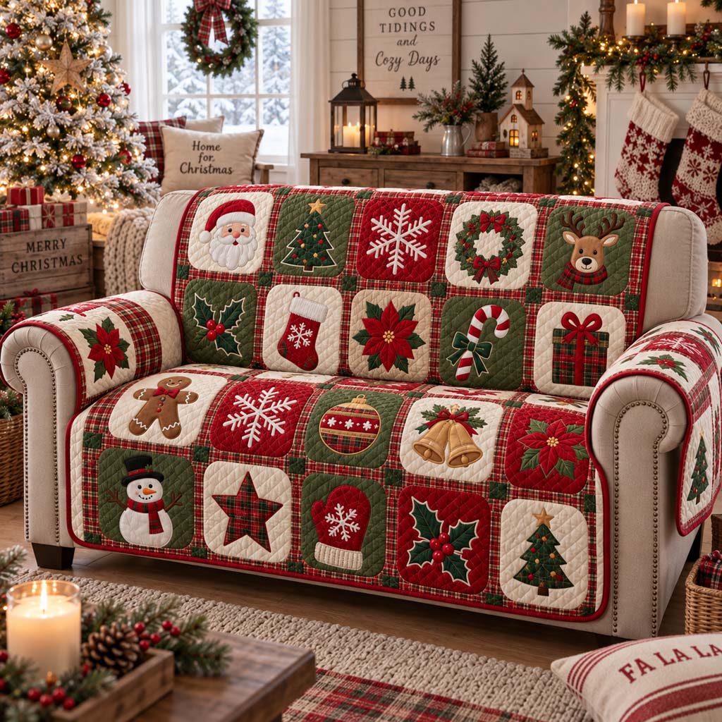 Holiday Glee Quilted Sofa Cover SN0HH0567