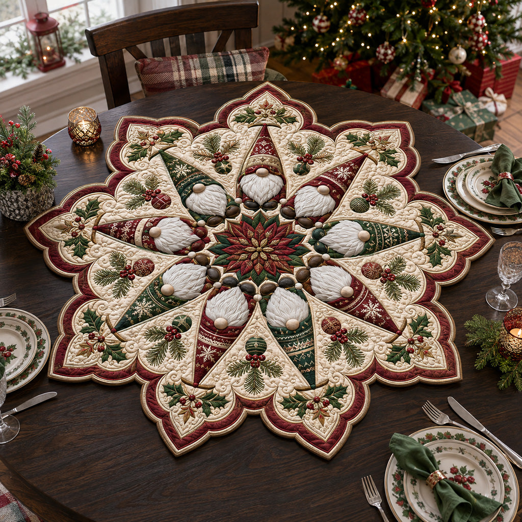 Holiday Gnome Starburst Custom Shape Quilted Table Topper SN0HH0082