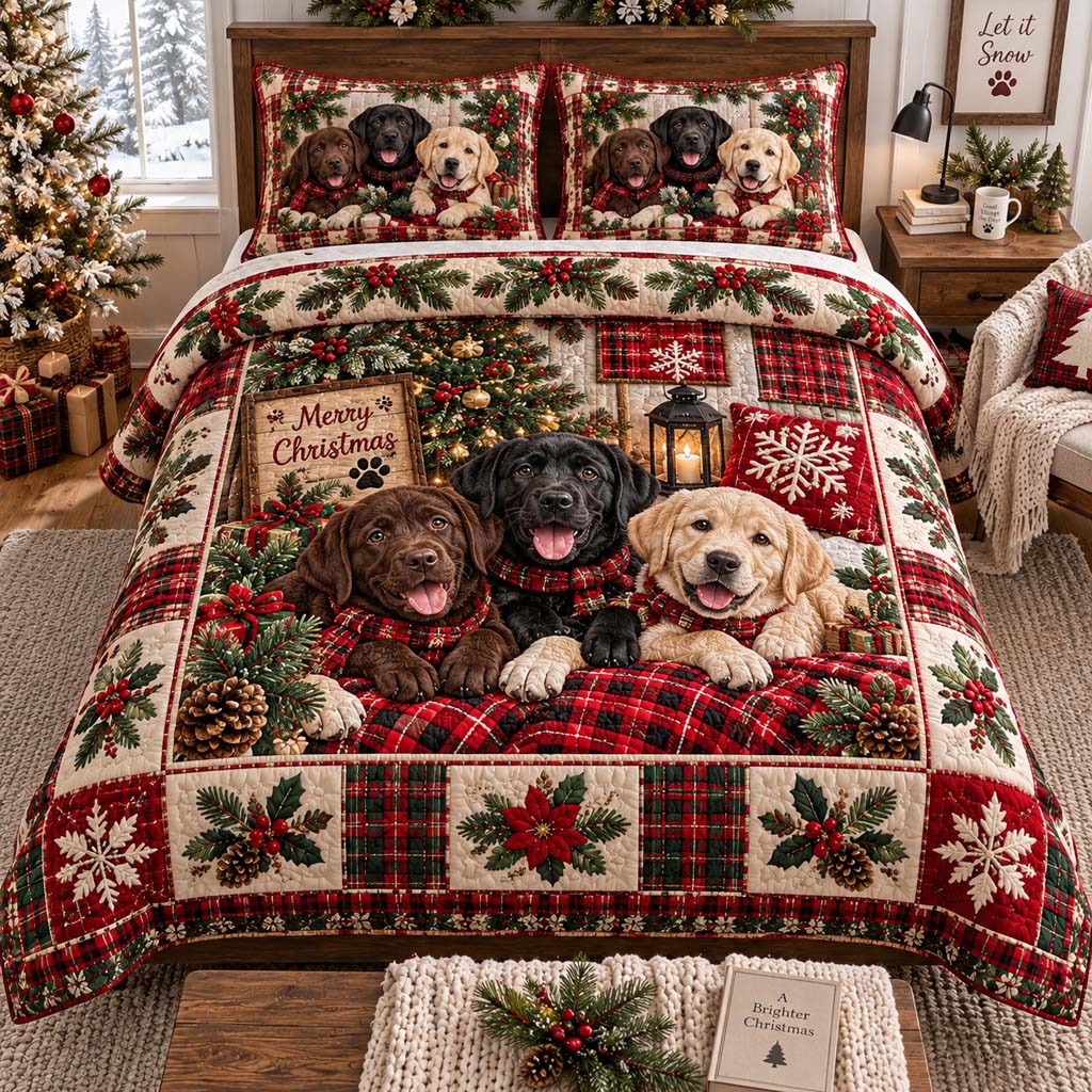 Holiday Labrador 3-Piece Quilted Bedding Set SN0HH0784