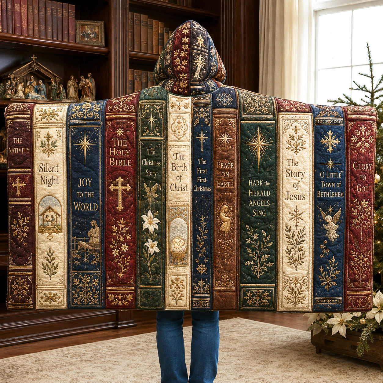 Holiday Library Quilted Hooded Blanket SN0TV150