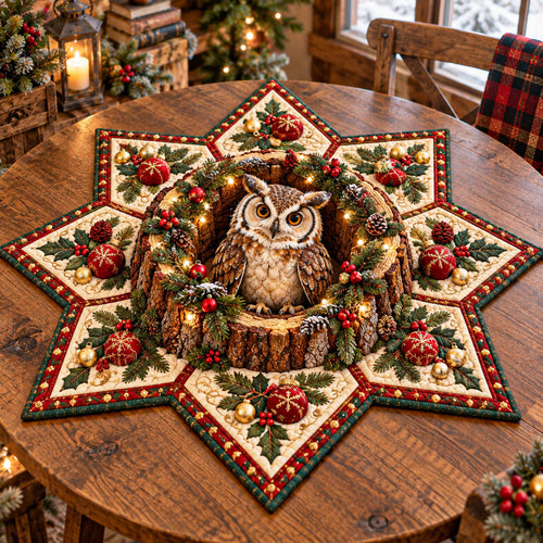 Holiday Owl Custom Shape Quilted Table Topper SN0TD926