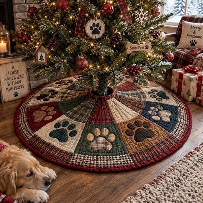 Holiday Paw Plaid Christmas Quilted Tree Skirt SN0DV668