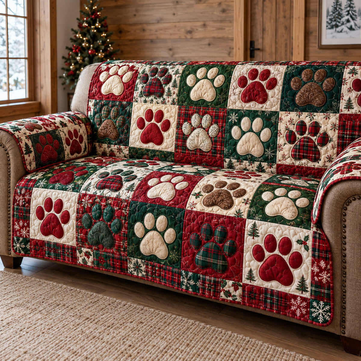 Holiday Paw Prints Quilted Sofa Cover SN0TV383