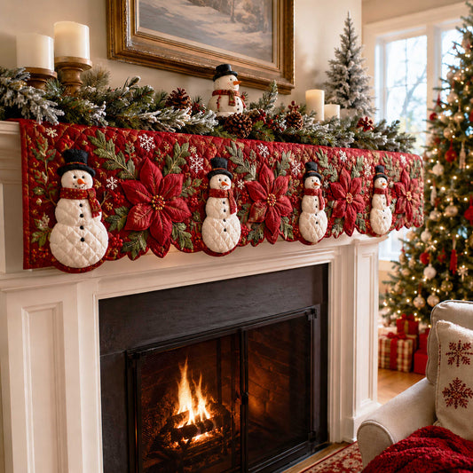 Holiday Poinsettia Quilted Mantel Scarf SN0TD360