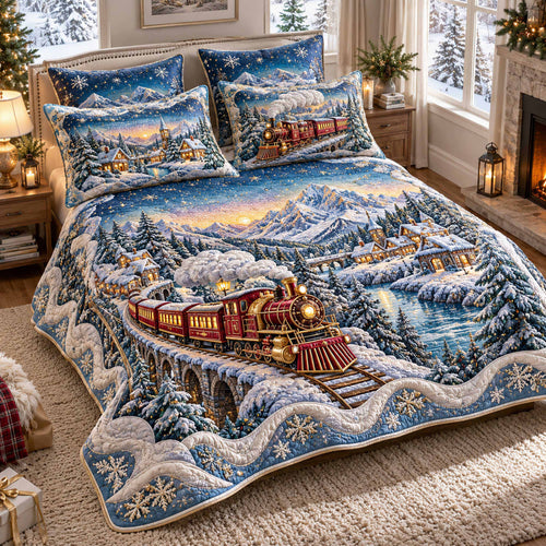 Holiday Railway 3-Piece Quilted Bedding Set SN0TD751
