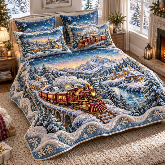 Holiday Railway 3-Piece Quilted Bedding Set SN0TD751