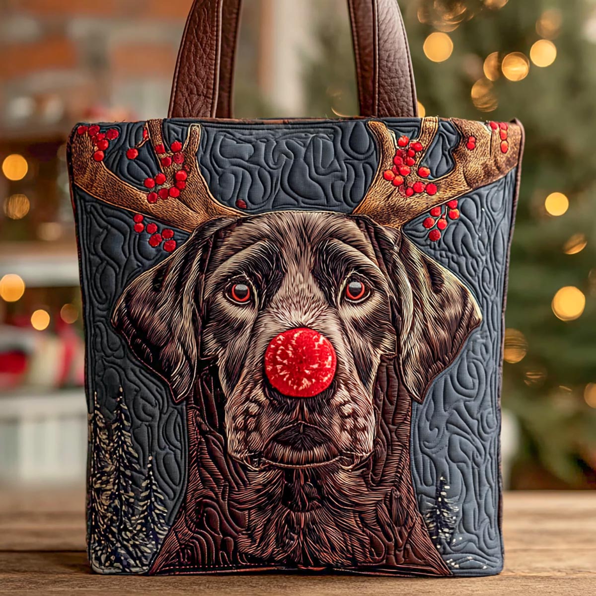 Holiday Reindeer Chocolate Lab Quilted Tote Bag NCU0XD1225