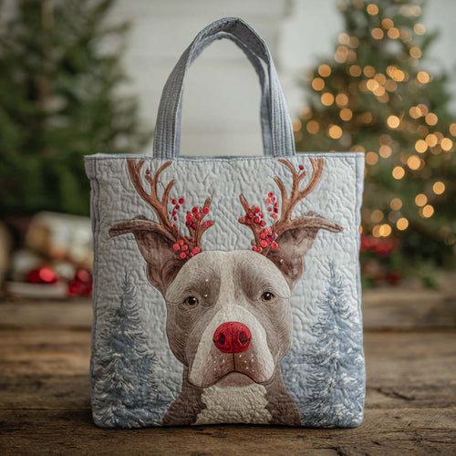 Holiday Reindeer Pitbull Quilted Tote Bag NCU0XD1226