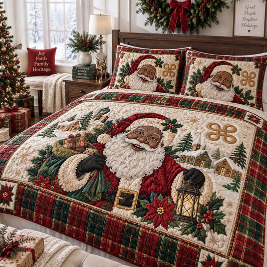 Holiday Santa Cheer 3-Piece Quilted Bedding Set SN0DV695