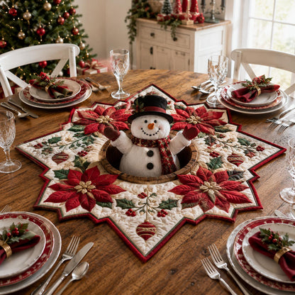 Holiday Snowman Star Custom Shape Quilted Table Topper SN0DV343