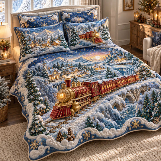 Holiday Train 3-Piece Quilted Bedding Set SN0TD747
