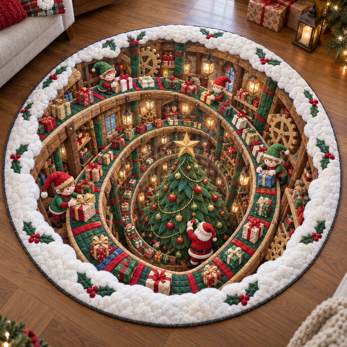 Holiday Train Spiral Quilted Round Mat SN0TV433