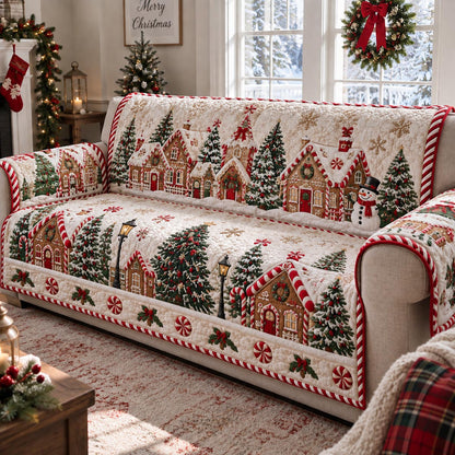 Holiday Village Garland Quilted Sofa Cover SN0DV648