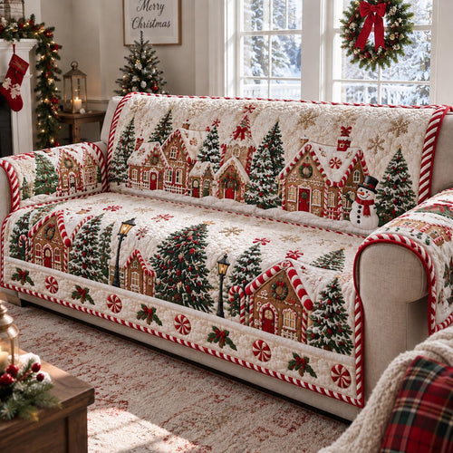Holiday Village Garland Quilted Sofa Cover SN0DV648