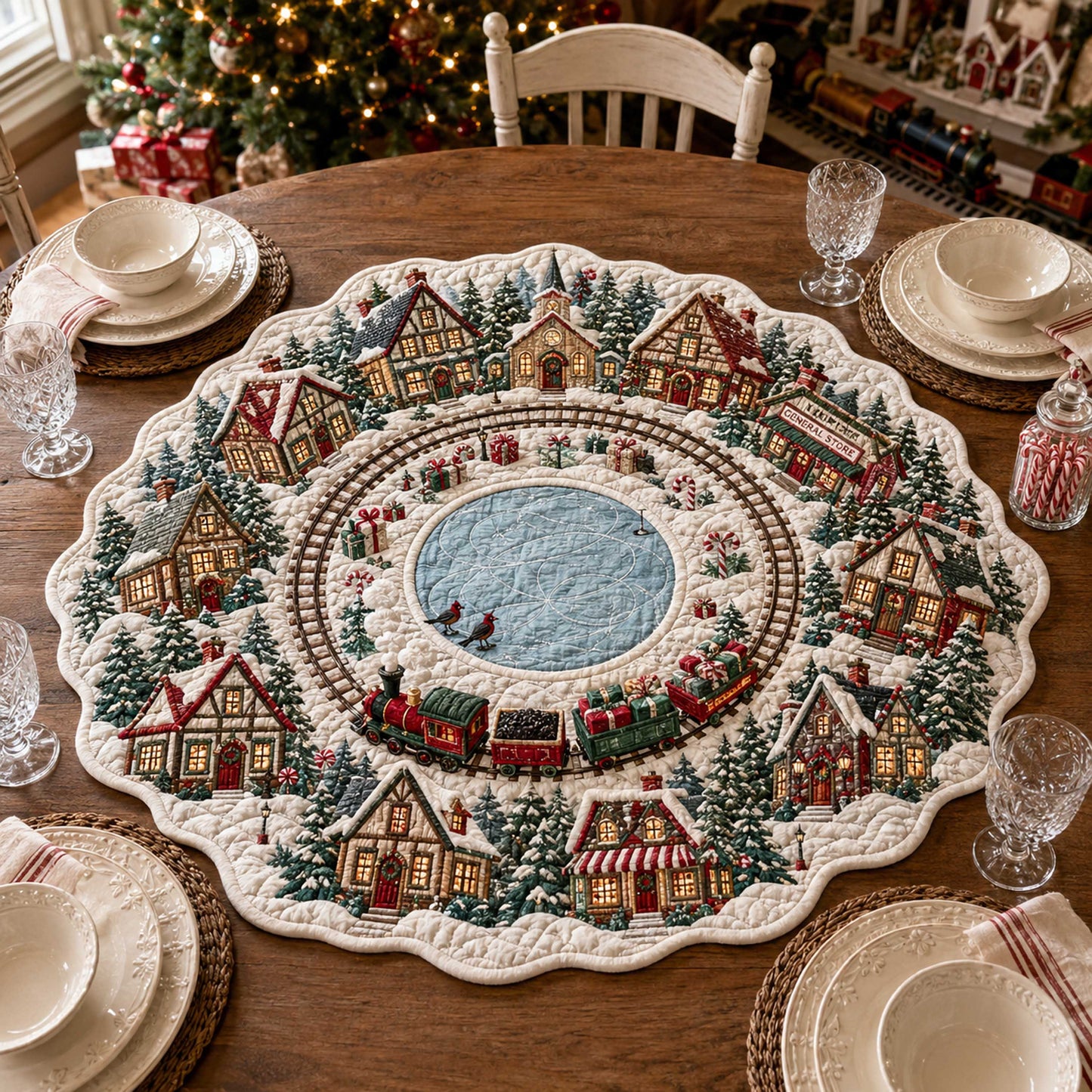 Holiday Wonderland Custom Shape Quilted Table Topper SN0TD173