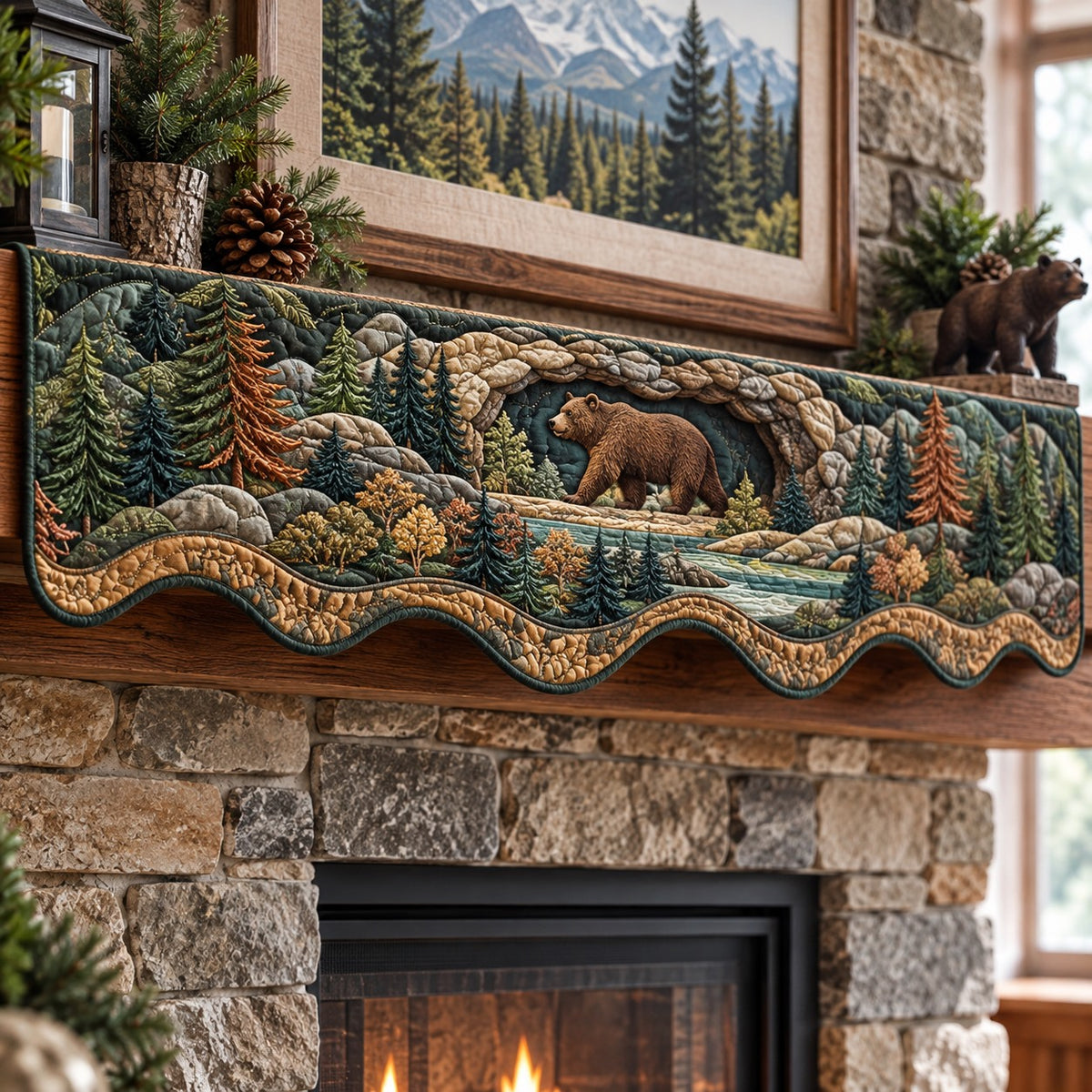 Hollow Log Bear Quilted Mantel Scarf SN0PT1417