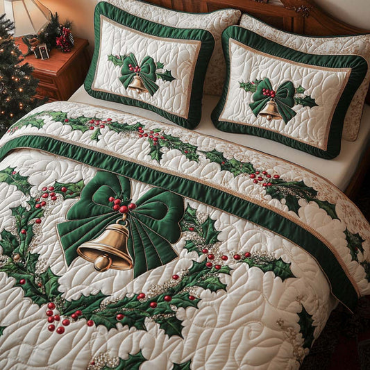 Holly Bow Harmony 3-Piece Quilted Bedding Set NCU0XD203