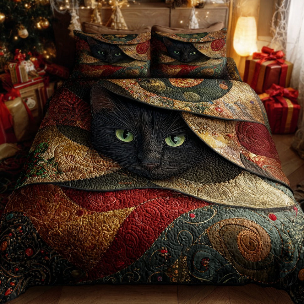 Holly Cat Charm 3-Piece Quilted Bedding Set NCU0DV1295