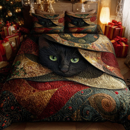 Holly Cat Charm 3-Piece Quilted Bedding Set NCU0DV1295
