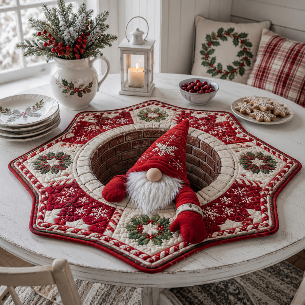 Holly Gnome Bloom Custom Shape Quilted Table Topper SN0HH0061