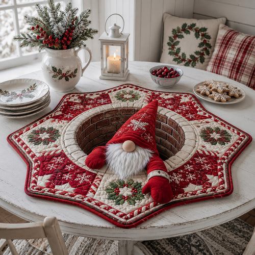 Holly Gnome Bloom Custom Shape Quilted Table Topper SN0HH0061