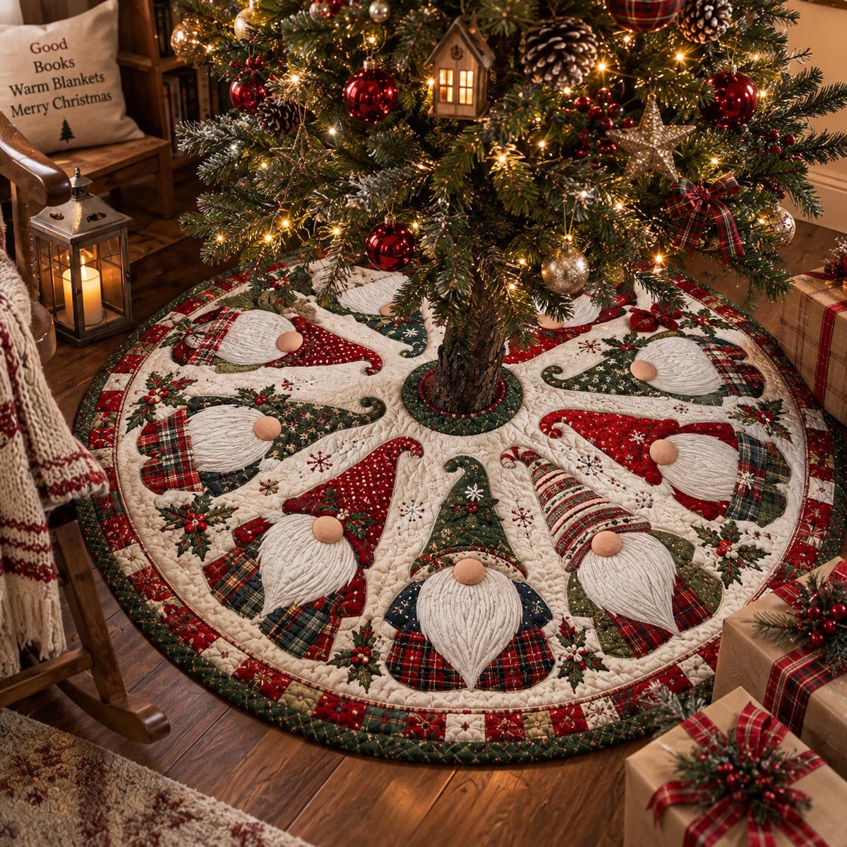 Holly Gnome Christmas Christmas Quilted Tree Skirt SN0DV868