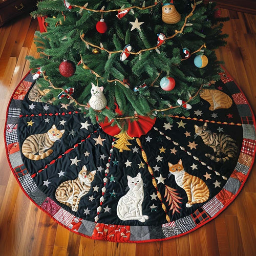 Holly Jolly Cats Christmas Quilted Tree Skirt NCU0DV1501