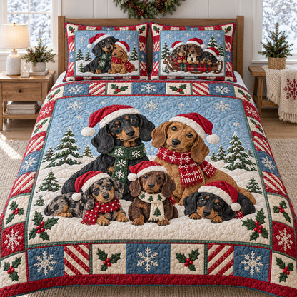 Holly Jolly Doxies 3-Piece Quilted Bedding Set SN0TV867